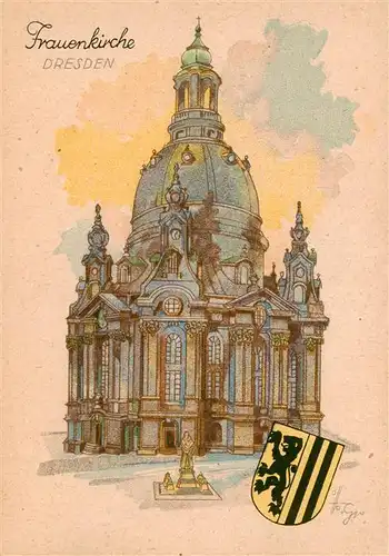 AK / Ansichtskarte 73917589 Dresden_Elbe Frauenkirche Kuenstlerkarte