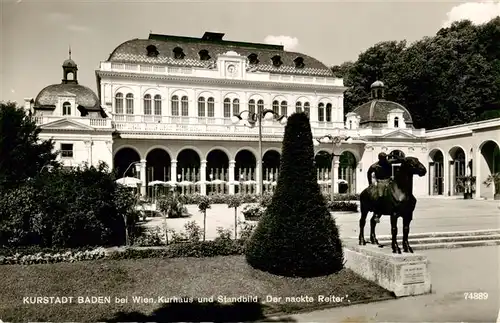 AK / Ansichtskarte  Baden__Wien_AT Kurhaus und Standbild Der nackte Reiter