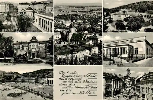 AK / Ansichtskarte  Baden__Wien_AT Josefsplatz Kuranstalt Strandbad Panorama Kurhaus Trinkhalle Johannesbad Hauptplatz