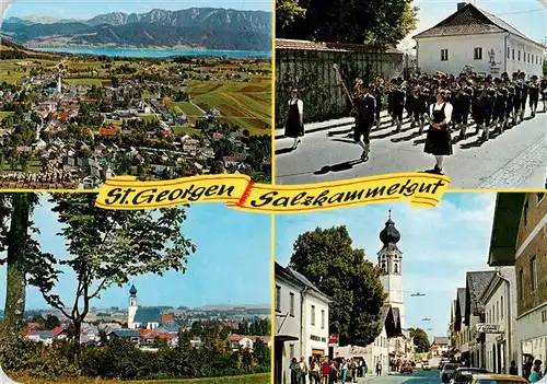 AK / Ansichtskarte  St_Georgen_Attergau Fliegeraufnahme mit Attersee Festumzug Panorama Strassenpartie