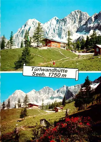 AK / Ansichtskarte  Tuerlwandhuette_1700m_Ramsau_Steiermark_AT mit Dachsteinsuedwaenden Mitterspitze Dachstein Alpenflora