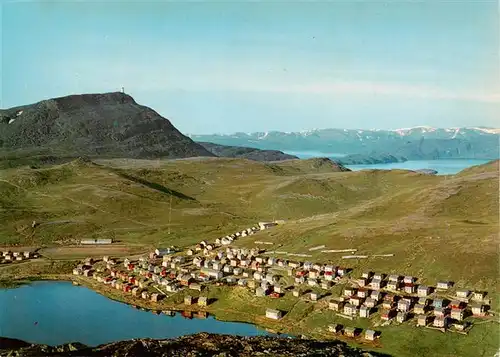 AK / Ansichtskarte 73917983 Hammerfest_Norge Aerial View of the town at lake Storvannet 