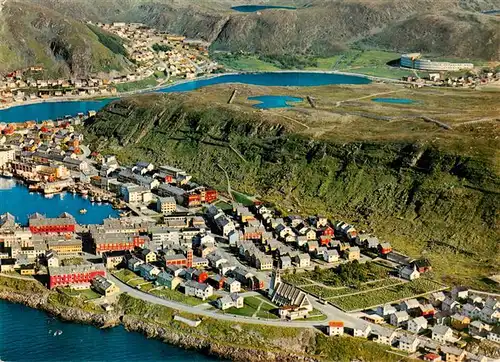 AK / Ansichtskarte 73917985 Hammerfest_Norge Aerial View of the words northernmost town