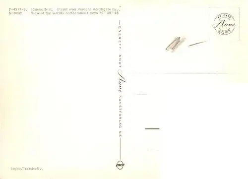 AK / Ansichtskarte 73917985 Hammerfest_Norge Aerial View of the words northernmost town
