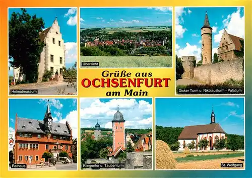AK / Ansichtskarte 73917993 Ochsenfurt_Main Heimatmuseum Panorama Dicker Turm und Nikolausturm Palatium Rathaus Klingentor und Taubenturm St Wolfgang