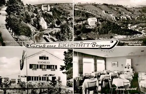 AK / Ansichtskarte  Eichstaett_Oberbayern Terrassencafe Schoenblick mit Parkplatz Cafe Schoenblick Gastraum