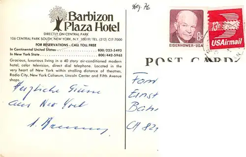 AK / Ansichtskarte  New_York_City Barbizon Plaza Hotel