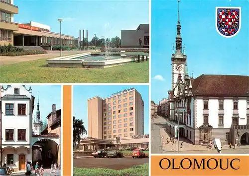 AK / Ansichtskarte  Olomouc_Olmuetz_CZ Pomnik Klementa Gottwalda a budova OV KSC Radnice Skolni ulice Interhotel Flora