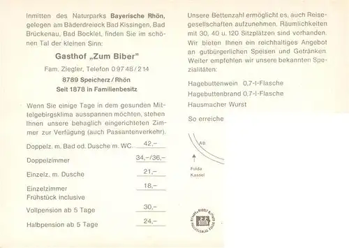 AK / Ansichtskarte 73918364 Speicherz_Rhoen_Motten_Bayern Gasthof Zum Biber Gaststube Weinkeller Autobahnbruecke