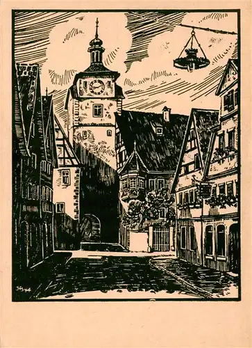 AK / Ansichtskarte  Rothenburg__Tauber Weisser Turm Holzschnitt