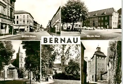 AK / Ansichtskarte  Bernau_Berlin_Mark Berliner Strasse Rat der Stadt Kirche Hungerturm