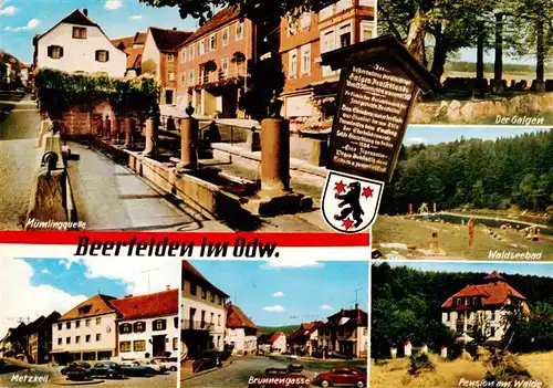 AK / Ansichtskarte 73918487 Beerfelden_Odenwald Muemlingquelle Der Galgen Waldseebad Metzkeil Brunnengasse Pension am Walde