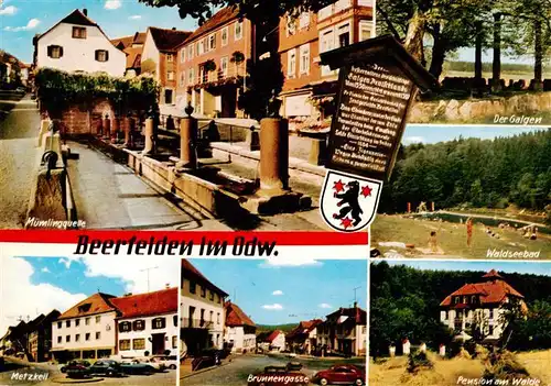 AK / Ansichtskarte  Beerfelden_Odenwald Muemlingquelle Der Galgen Waldseebad Metzkeil Brunnengasse Pension am Walde