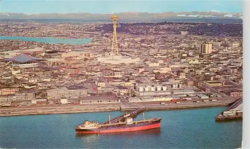 AK / Ansichtskarte 73918535 Seattle_Washington_USA The Space Needle dominates this spectacular aerial view of the Worlds Fair City