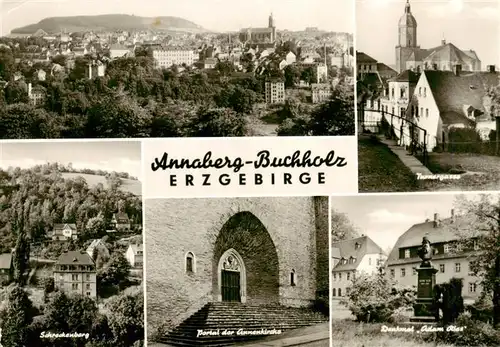 AK / Ansichtskarte 73918625 Annaberg_-Buchholz_Erzgebirge Panorama Schreckenberg Portal der Annenkirche Denkmal Adam Riese Turnergasse