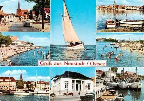 AK / Ansichtskarte  Neustadt_Holstein Strassenpartie Strandpartien Fischerhafen Segeln