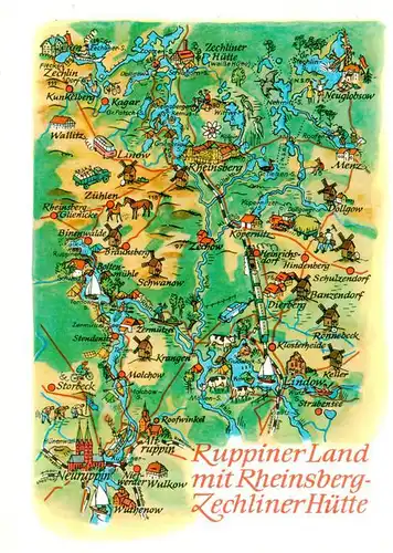 AK / Ansichtskarte 73918666 Neuruppin_Neu-Ruppin Gebietskarte mit Zechliner Huette Rheinsberg Ruppiner Land