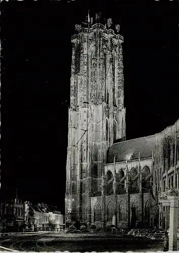 AK / Ansichtskarte  Mechelen__Malines_Belgie Verlicht St Romboutskerk