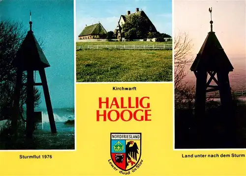 AK / Ansichtskarte  Hallig_Hooge Sturmflut 1976 Kirchwarft Land unter nach dem Sturm