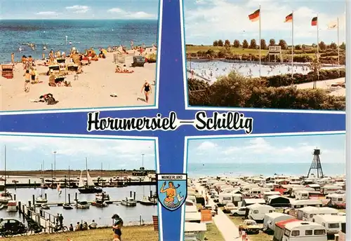 AK / Ansichtskarte 73918852 Schillig_Horumersiel_Nordseebad Strandpartie Freibad Yachthafen Campingplatz