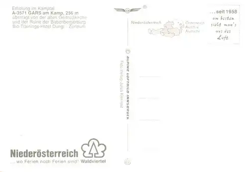 AK / Ansichtskarte 73918888 Gars_Kamptal_Niederoesterreich_AT Fliegeraufnahme mit Gertrudikirche und Ruine Babenbergerburg