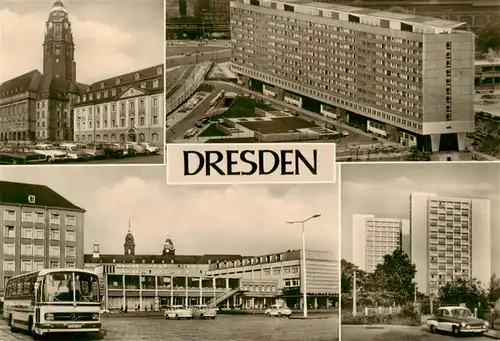 AK / Ansichtskarte 73918986 Dresden_Elbe Rathaus Leningrader Strasse Wallstrasse Wohn Hochhaeuser