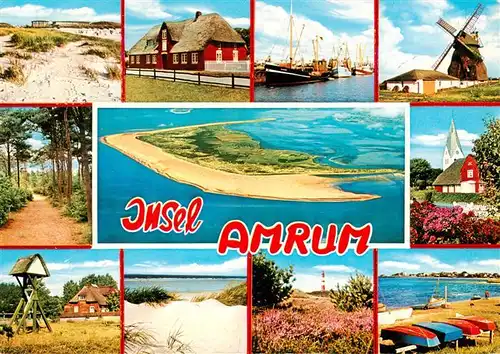 AK / Ansichtskarte  Insel_Amrum Strand Duenen Inselhaus Muehle Fliegeraufnahme Kirche