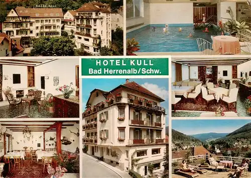 AK / Ansichtskarte  Bad_Herrenalb Hotel Kull mit Jaegerstube Hallenbad Terrasse Gastraeume