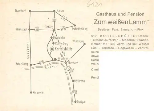 AK / Ansichtskarte  Kortelshuette_Rothenberg_Odenwald Gasthaus und Pension Zum weissen Lamm Gastraeume Panorama