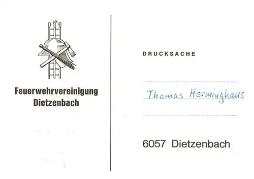 AK / Ansichtskarte  Dietzenbach Feuerwehrvereinigung Einladung zur Jahreshauptversammlung