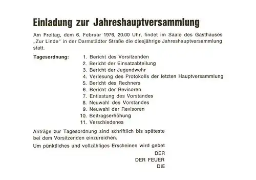 AK / Ansichtskarte 73919195 Dietzenbach Feuerwehrvereinigung Einladung zur Jahreshauptversammlung