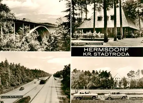 AK / Ansichtskarte 73919198 Hermsdorfer_Kreuz_Autobahn_Schleifreisen Teufelstalbruecke Autobahn Berlin Nuernberg Rasthof HO Raststaette Teufelstalschaenke