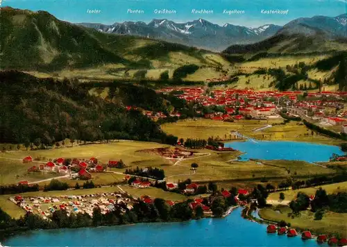 AK / Ansichtskarte 73919285 Buehl_Alpsee_Immenstadt_Allgaeu Buchers Campingplatz mit Blick auf die Berge Fliegeraufnahme