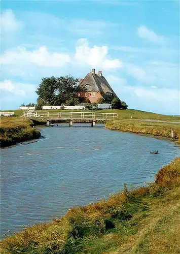 AK / Ansichtskarte 73919292 Hallig_Hooge Kirchwarft mit Priel