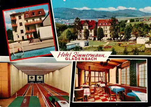 AK / Ansichtskarte 73919336 Gladenbach Hotel Zimmermann Panorama Kegelbahn Gastraum