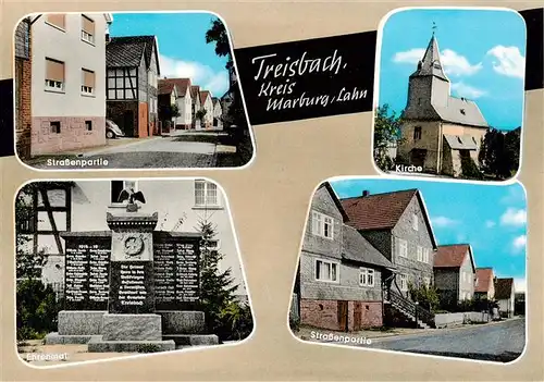 AK / Ansichtskarte 73919338 Treisbach Strassenpartie Ehrenmal Kirche Strassenpartie