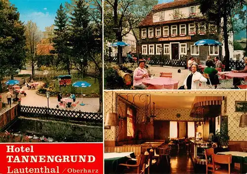 AK / Ansichtskarte 73919444 Lautenthal_Harz Hotel Tannengrund Park Terrasse Gastraum