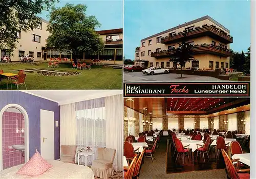 AK / Ansichtskarte 73919451 Handeloh Hotel Restaurant Fuchs Gastraum Garten Zimmer