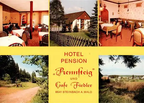 AK / Ansichtskarte  Steinbach_Haide Hotel Pension Rennsteig und Cafe Fiedler Gastraeume Panorama