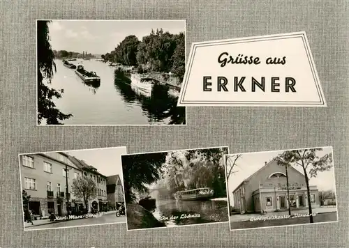 AK / Ansichtskarte 73919464 Erkner Frachtkaehne Karl Marx Strasse An der Loecknitz Lichtspieltheater Vorwaerts
