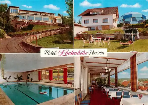 AK / Ansichtskarte 73919508 Fraenkisch-Crumbach Hotel Lindenhoehe Pension Hallenbad Gastraum