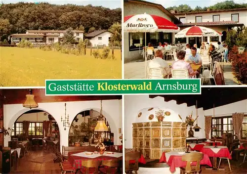 AK / Ansichtskarte  Arnsburg_Hessen Gaststaette Pension Zum Klosterwald Gastraeume Terrasse