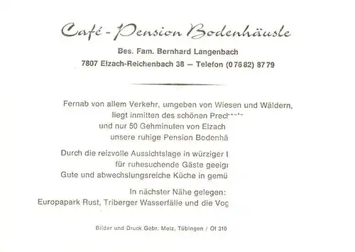 AK / Ansichtskarte 73919576 Reichenbach_Elzach Cafe Pension Bodenhaeusle Gastraum