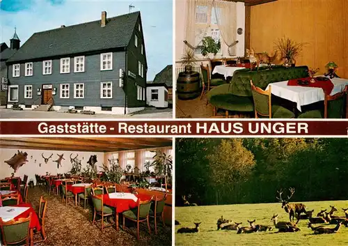 AK / Ansichtskarte 73919620 Arnsberg__Westfalen Gaststaette Restaurant Haus Unger Gastraeume Wildgehege