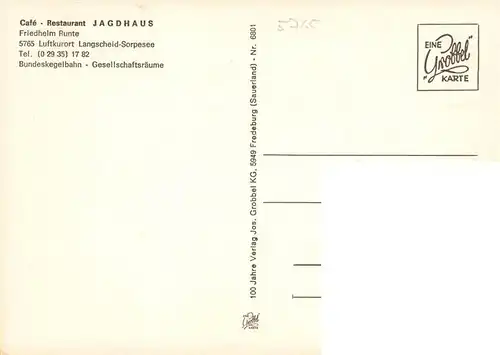 AK / Ansichtskarte 73919644 Langscheid_Sorpesee Cafe Restaurant Jagdhaus Kegelbahn
