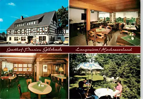 AK / Ansichtskarte  Langewiese_Winterberg Gasthof Pension Gilsbach Gastraum Garten