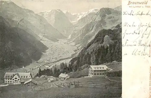 AK / Ansichtskarte  Braunwald_GL mit Linthal und Toedi