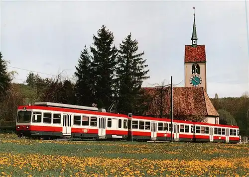 AK / Ansichtskarte  Oberdorf_BL Neuer Pendelzug der Waldenburgerbahn vor der Kirche St Peter