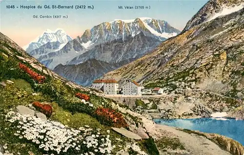 AK / Ansichtskarte  Hospice_du_Grand-Saint-Bernard_VS mit Grand Combin und Mont Velan