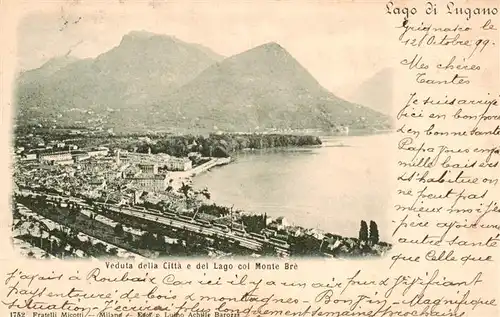 AK / Ansichtskarte 73919976 Lago_di_Lugano Veduta della Citta e del Lago col Monte Bre